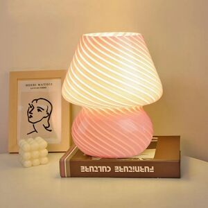 Héloise - Mushroom Bedside Lamp, Glass Night Light Bedroom, Bedside Lamp, Bedroom Bedside Lamp Night Light Gifts For Family Friends (Pink)