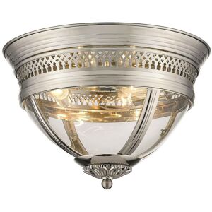 3 Light Flush Ceiling Light Nickel, Clear, E14 - Spring Lighting