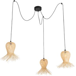 QAZQA Oriental outdoor hanging lamp bamboo 3-light IP44 - Carlos - Naturel