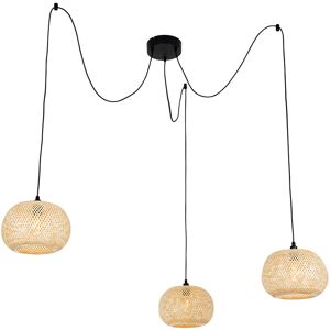 QAZQA Oriental outdoor hanging lamp bamboo 3-light IP44 - Rafael - Naturel