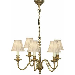 LOOPS Opulent Hanging Ceiling Pendant Light Solid Brass Beige Shades 5 Lamp Chandelier