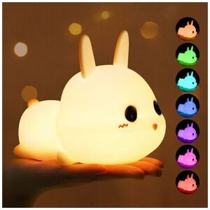 Orchidée - OrchidKids Night Light, Baby Rabbit Night Light 7 Colors, Tap Control Dimmable Rechargeable Kid Bedside Lamp, Timed led Silicone Portable