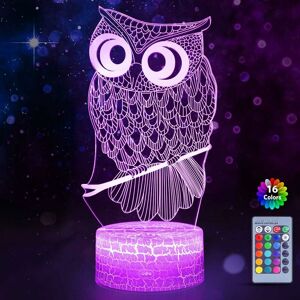 Owl 3D Illusion Lamp - 3D Night Light for Kids - Owl Illusion with 16 Changing Colors - Christmas or Birthday Gift for Boys and Girls Groofoo