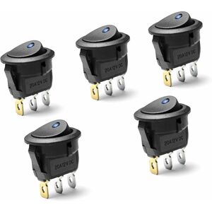 MUMU Pack of 5 dc 20A 12V round rocker switch for car boat with blue led