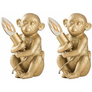 Minisun - 2 x Baby Monkey Table Lamps - Gold - No Bulb