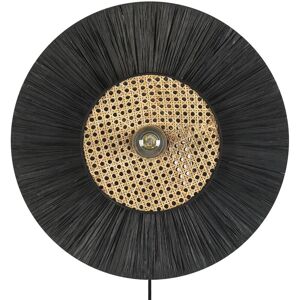 BELIANI Paper Wall Lamp Accent Light Shade Natural and Rattan Black Yaapi - Black