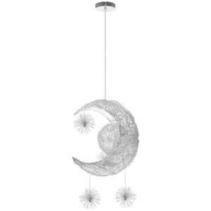 AXHUP Pendant Light led, Creative Braided Fairy Lamp, Modern Moon and Stars Hanging Ceiling Lamp, Chandelier for Kid Bedroom Living Room - Cool White