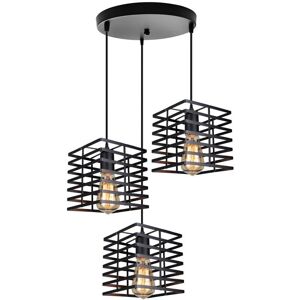 AXHUP Pendant Lighting Fiting, 3 Lights Creative Geometric Hanging Ceiling Lamp, Industrial Chandelier with Cage for Kitchen Island Restaurant (Black)
