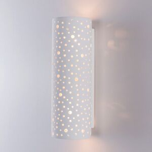 HARPERLIVING Perforated Up/Down Ceramic Wall Light, Cylinder Shade, 2xE14 Bulb Cap 40 Watts Maximum Each, White finish