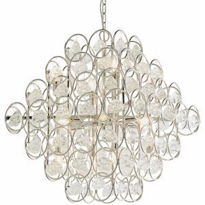 LOOPS Polished Nickel Tiered Ceiling Pendant Light - Ornate Crystal Details - 14 Bulb