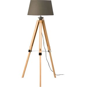 Premier Housewares Tripod Floor Lamp Pale Wood And Grey Fabric Shade With Natural Wooden Base Free Standing Lamps For Bedroom Hallways Living Room w65 x d55 x h144cm