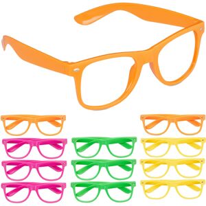 12x Party Glasses, for Celebrations, Carnival & Festivals, Plastic, Neon Spectacles, no Lenses, Multicoloured - Relaxdays