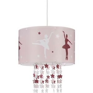 Relaxdays - Hanging Lamp for Girls, Children's Ceiling Light with Ballerina Print, Pendant Light with Star-Mobile, Pink