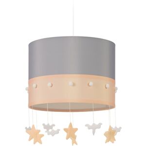 Kids Light Fixture, Lampshade with Sky Design, HxD: 160 x 35 cm, Hanging Lamp with Stars & Clouds, Beige/Grey - Relaxdays