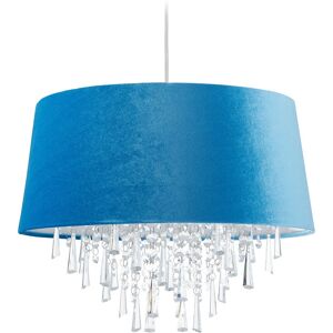 Ceiling Light, Hanging Lamp, h x d 140 x 45.5 cm, Bedroom & Living Room, Crystal & Velvet, Blue - Relaxdays