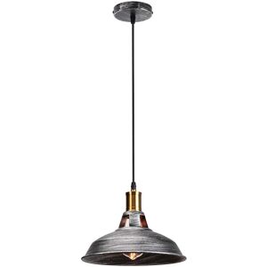 Axhup - Vintage Metal Chandelier, Hanging Light with Dome Lampshade, Retro Industrial Pendant Light Ø27cm Grey, 1PCS