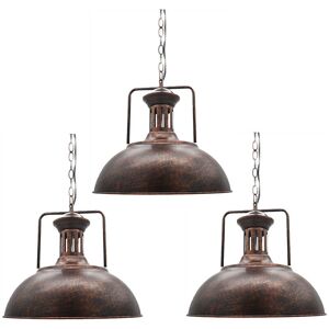 Wottes - Retro Industrial Ceiling Pendant Light Dome Bowl Hanging Lamp Shade Metal Chandelier 3 Pcs