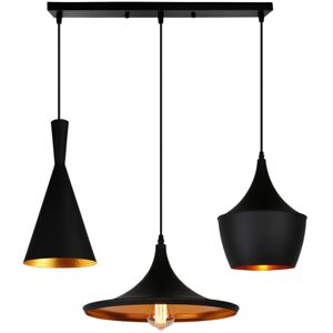 Wottes - Retro Pendant Light Metal Hanging Ceiling Lamp Black Indoor Chandelier 3 Lights E27