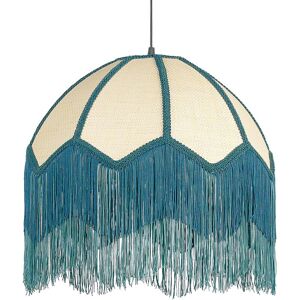 BELIANI Retro Vintage Art Deco Fringed Pendant Hanging Light Lamp Lighting with Tassels Bell Shade Wicker Paper Fabric Blue Milagro - Blue