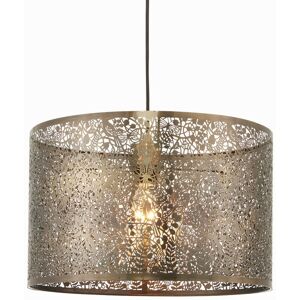 Secret Garden - Floral Leaves Cylindrical Ceiling Pendant Light Antique Brass, E27 - Endon