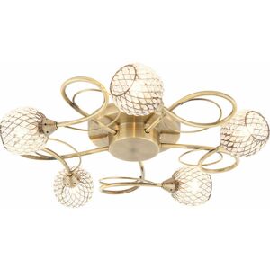 LOOPS Semi Flush Ceiling Light Brass Glass Beads 5 Bulb Hanging Pendant Lamp Shade