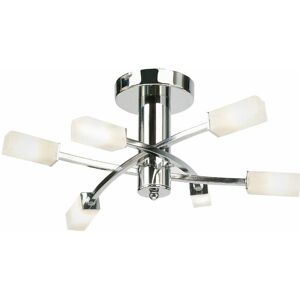 LOOPS Semi Flush Ceiling Light Chrome & Glass 6 Bulb Square Shade Dimmable Pendant