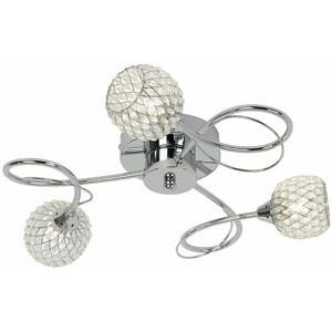 LOOPS Semi Flush Ceiling Light Chrome Glass Beads 3 Bulb Hanging Pendant Lamp Shade