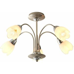 LOOPS Semi Flush Ceiling Light Chrome & Opal 5 Bulb Shade Chandelier Dimmable Pendant