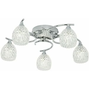 LOOPS Semi Flush Ceiling Light Chrome Textured Glass 5 Bulb Hanging Pendant Lamp Shade