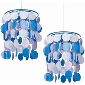 First Choice Lighting - 2 x Blue and White Easy Fit Light Shade - Blue and white acrylic discs with polished chrome plate detail