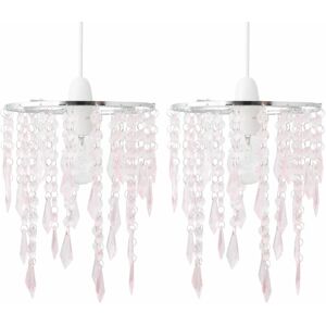 First Choice Lighting - Set of 2 Chrome & Pink Jewels Light Shades - Pink acrylic with polished chrome plate detail