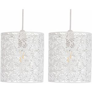 First Choice Lighting - Set of 2 Maui - White Cut Out Metal Leaf Pendant Light Shades - White paint