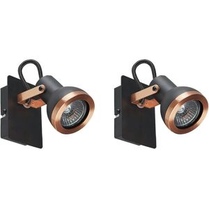 BELIANI Set of 2 Wall Mounted Lamps Light Spotlight Metal Black with Copper Baro - Black