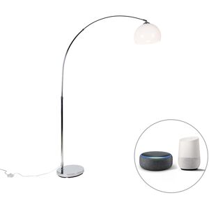 QAZQA Smart arc lamp chrome with white shade incl. Wifi A60 - Arc Basic - Chrome