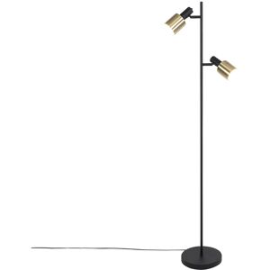 QAZQA Smart floor lamp black with gold incl. 2 Wifi A60 - Stijn - Brass