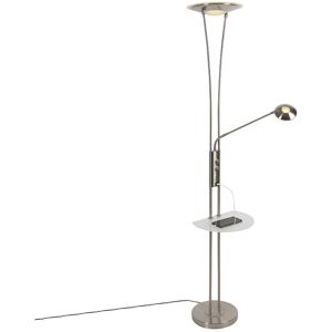 QAZQA Steel floor lamp with reading arm incl. led and usb port - Seville - Steel