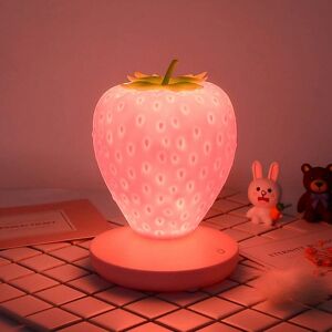 Langray - Strawberry Night Light, Cute Silicone 3 Modes Touch Control Strawberry Lamp, Children's Bedside Color Changing Lamp, usb Rechargeable Desk