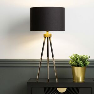 VANITY LIVING Table Lamp with Metal Base for Bedroom Furniture, Bedside Buffet Lamp with Linen Shade - Gold and Black/Black