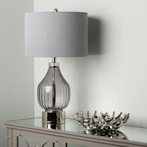 Vanity Living - 73.5cm Set of 2 Glass Base Tall Table Lamp for Bedroom Furniture, Bedside Buffet Lamp with Grey Faux Silk Shade - Grey