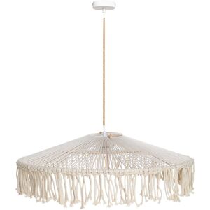 BELIANI Tassel Pendant Lamp Boho Style Fringes Paper Rope Woven White Akobo - Beige