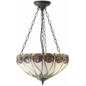 LOOPS Tiffany Glass 3 Light Pendant - Mackintosh Style Rose - Dark Bronze Finish