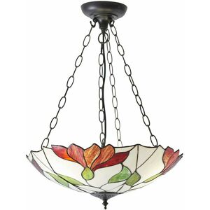 LOOPS Tiffany Glass 3 Light Pendant - Modern Floral Design - Dark Bronze Finish