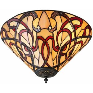 LOOPS Tiffany Glass Flush Ceiling Light - Dimmable LED Lamp - 2 x 60W E27 GLS Required