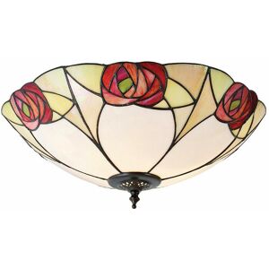 LOOPS Tiffany Glass Flush Ceiling Light - Mackintosh Style Rose - Dark Bronze Finish