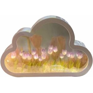 MUMU Tulip Night Light, LED Cloud Shape Night Light, Tulip Mirror, 2 in 1 Mirror/Night Light, Portable Bedside Lamp for Bedroom, Mirror Decoration for Home