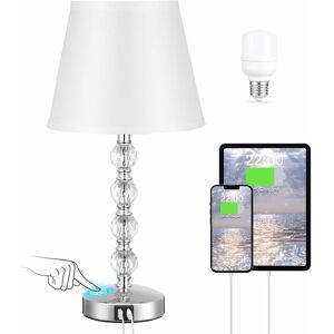 HÉLOISE Upgraded】Crystal Bedside Lamp, Touch Bedside Lamp with usb a+c Charging Ports, Modern Table Lamp for Bedroom, Living Room, Guest Room and Office (led