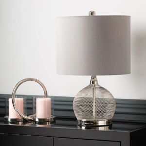 Vanity Living - 46cm Table Lamp with Metal Base For Bedroom Furniture, Bedside Buffet Lamp with Silk Shade - Chrome/Grey