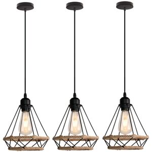 Wottes - 3 Light Vintage Ceiling Pendant Lamp Geometric Hanging Light Adjustable Chandelier - 3 Pcs