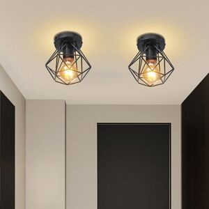 WOTTES Vintage Ceiling Light Semi-Flush Mount Ceiling Lamp Black Geometric Cage Pendant Light - 2 Pack