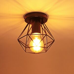 WOTTES Vintage Ceiling Light Semi-Flush Mount Ceiling Lamp Black Geometric Cage Pendant Light - 1 Pack